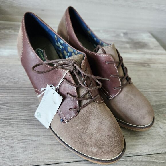 Dr. Scholl's Womens Cate Wedge Oxfords Academia Taupe Leather Lace Up Sz 7.5 NEW - Picture 1 of 14